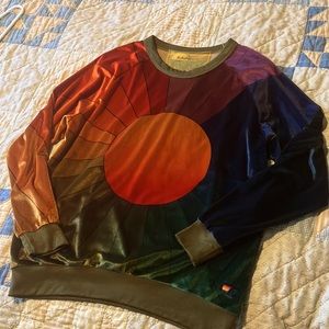 Aviator Nation Galaxy Rainbow Sunburst Velvet Crew Sweatshirt Brand New